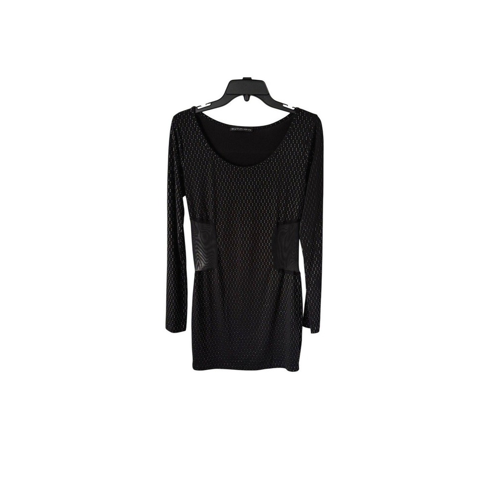 Symphony Y2K Vintage Black Long Sleeve Bodycon Mini Dress Sheer Waist Cutout